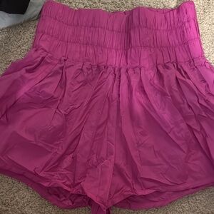 Free People High Waist Pink Shorts with Elastic Smocking